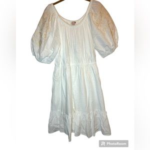 Knox Rose Womens Embroidered White Puff Sleeve Dress Size Large Boho pockets